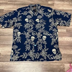 Harley Davidson Shirt Mens Medium blue  Viscose USA Made Skulls Hawaiian